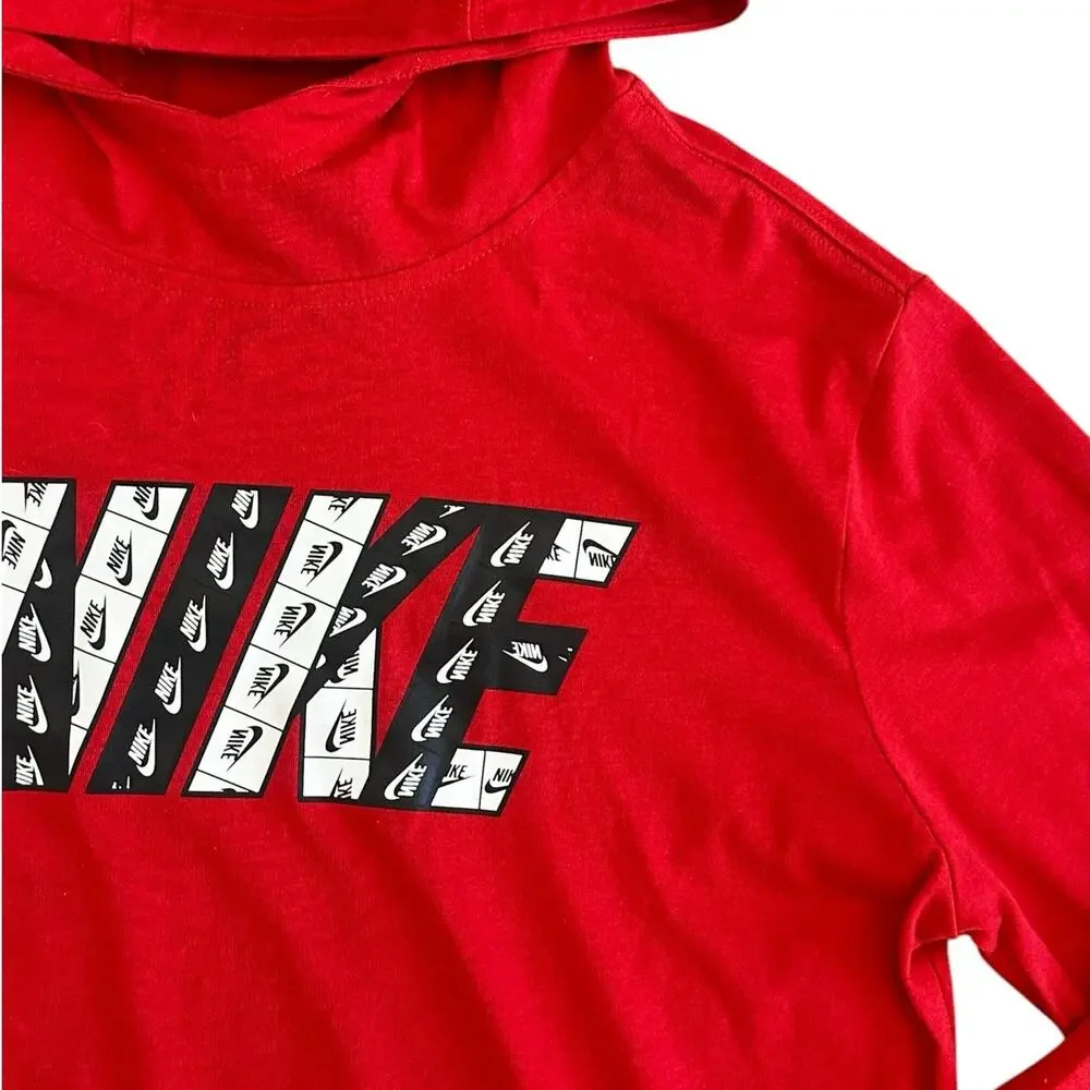 NIKE Boys Red Long Sleeve Logo Hooded Top Size Youth XL